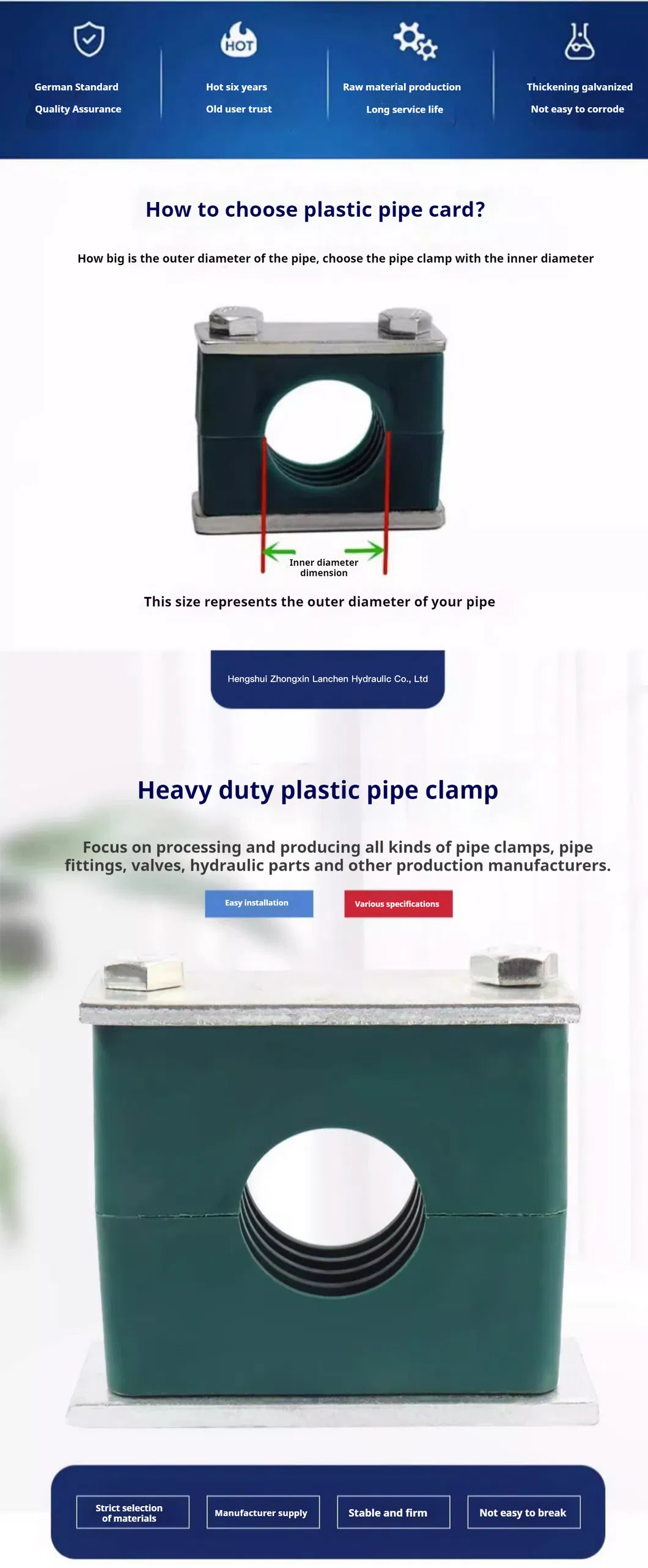 1/4 Hydraulic Pipe Clamp Style Solid Body Long Base Plate Tube Pipe and Hose Assemblies