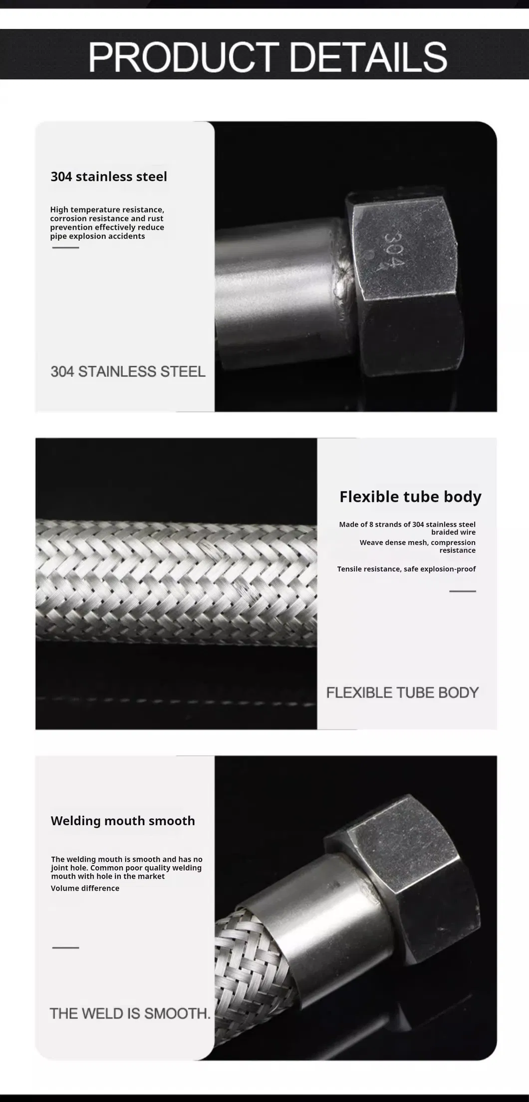 Steel Wire Braided Stainless Steel Corrugated Flexible Gas Connection Metal Hose