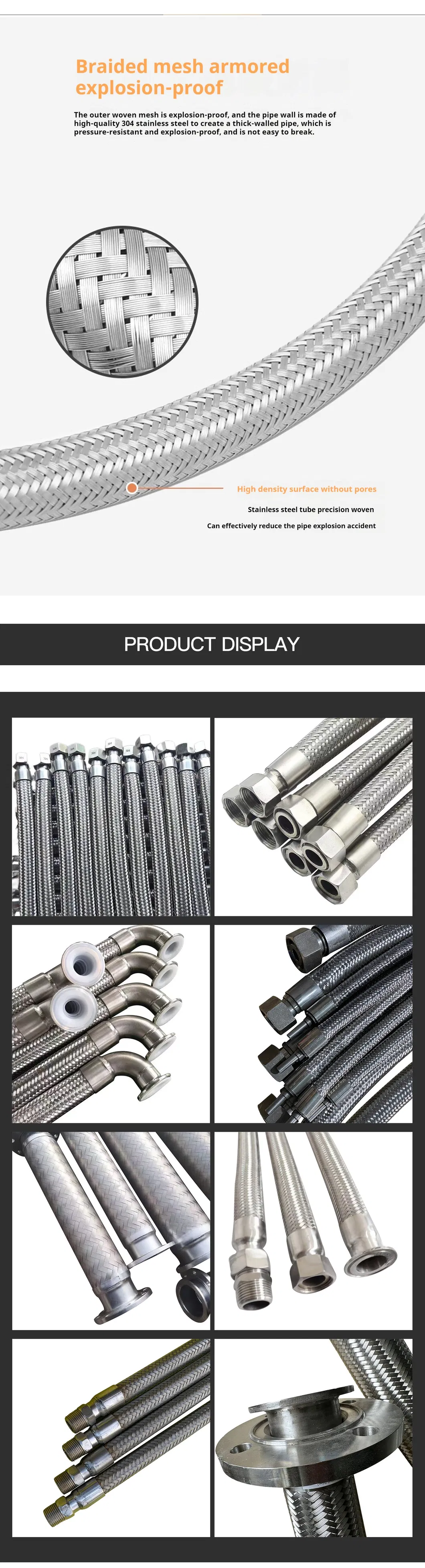 SS304 PTFE Braided Corrugated Flexible Metal Hose Quick Coupling Flexible Hose