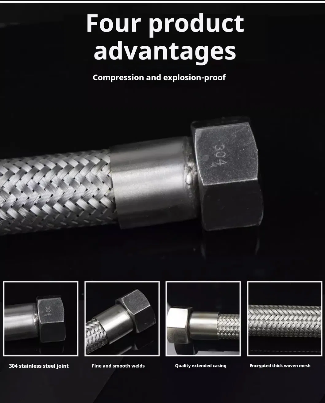 High Pressure Metal Braided Hose 304 Stainless Steel Flexible Pipe Wire Braided Flexible Metal Hose for Water Heater