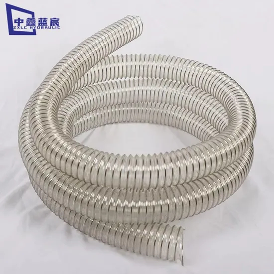Wire Reinforced Air Duct Hose TPU Clear Flexible Corrugated Copper Plated Steel PVC Chemical Resistant 20 to 160 Degrees F Pswh