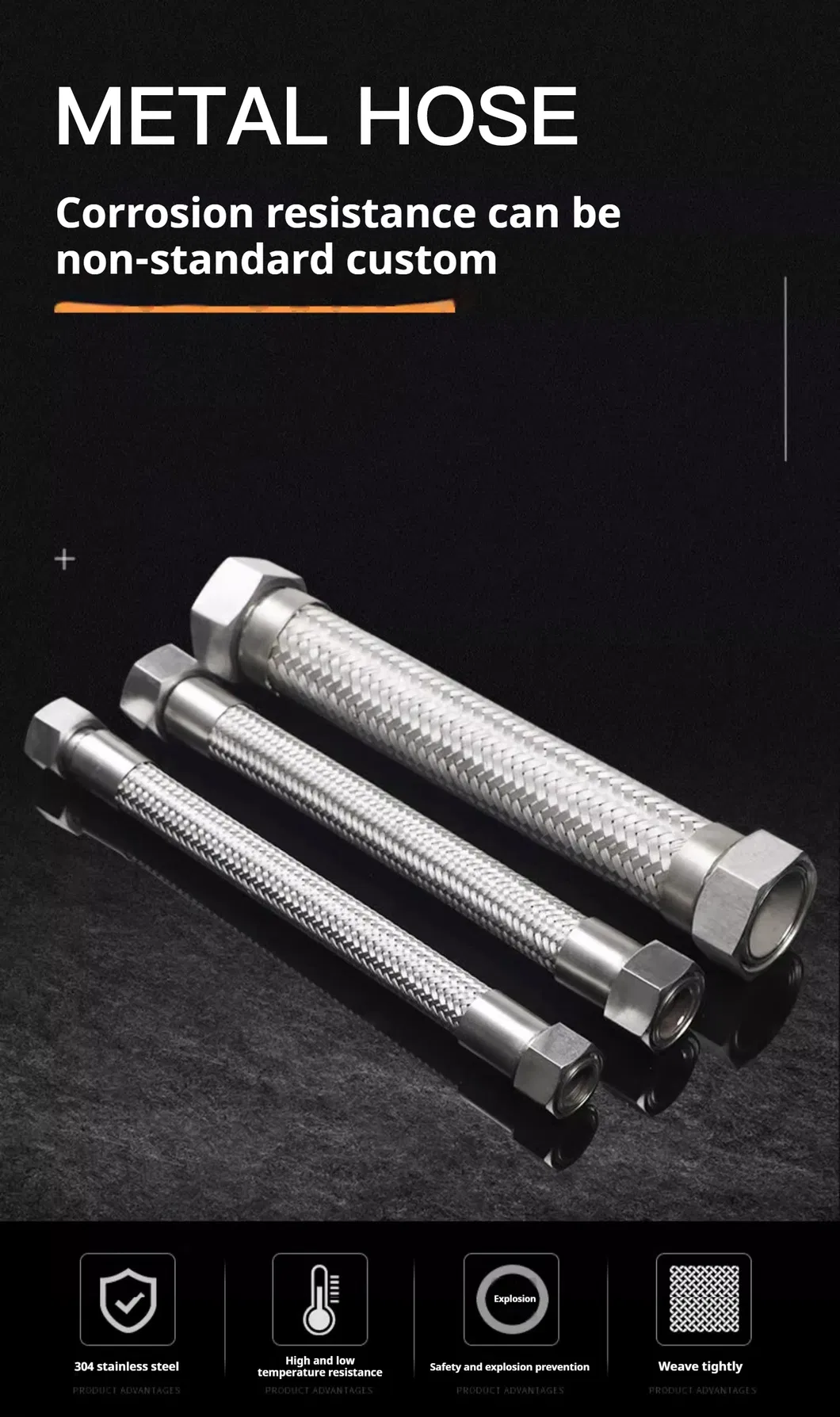 High Pressure Metal Braided Hose 304 Stainless Steel Flexible Pipe Wire Braided Flexible Metal Hose for Water Heater
